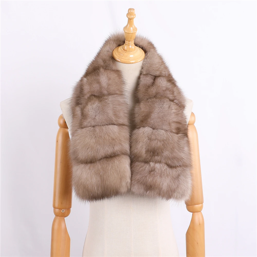 Unisex Luxury Fashion Winter 100% Real Sable Mink Fur Scarf Women\'s Scarves Wraps Shawl Big Scarfs For Men Natural Color