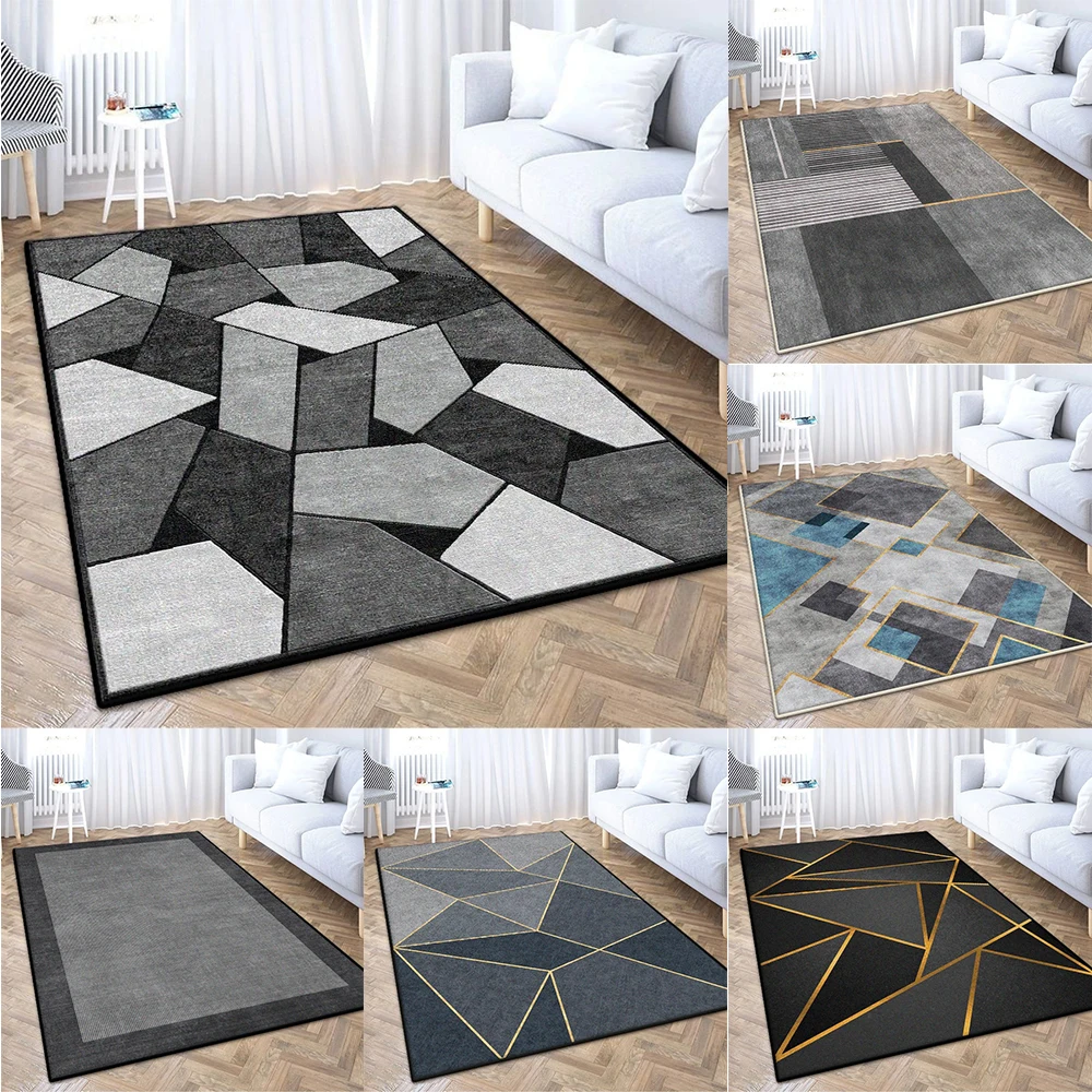 Alfombra geométrica moderna para sala de estar, decoración de lujo ligera para dormitorio, alfombra fácil de limpiar, esteras antideslizantes para salón de área grande