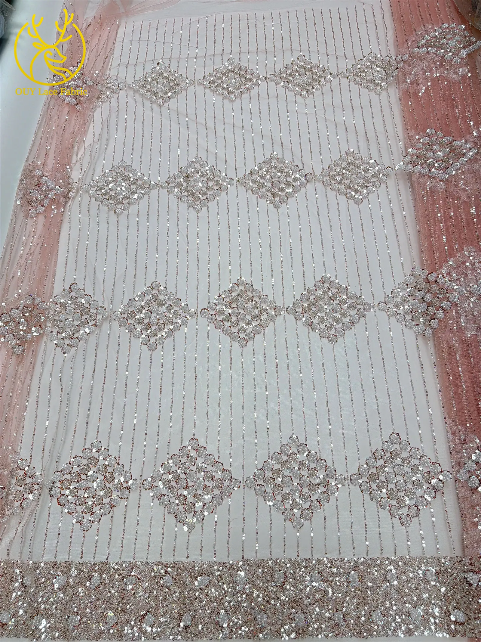 Eleganter, modischer afrikanischer Spitzenstoff mit Perlen und Pailletten, 2026, neues Design, französischer nigerianischer Tüll-Spitzenstoff für Abschlussball- und Partykleider, 5 Yards – Detail 11