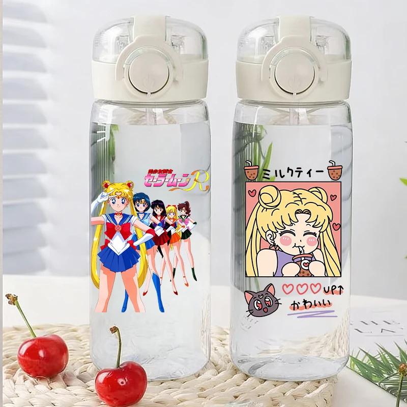 

400ML Sailor Moon Transparent Water Bottle Girl Straw Cups Children Water Cup Adult Outdoor Sport Plastic Drinking Bottles Gift