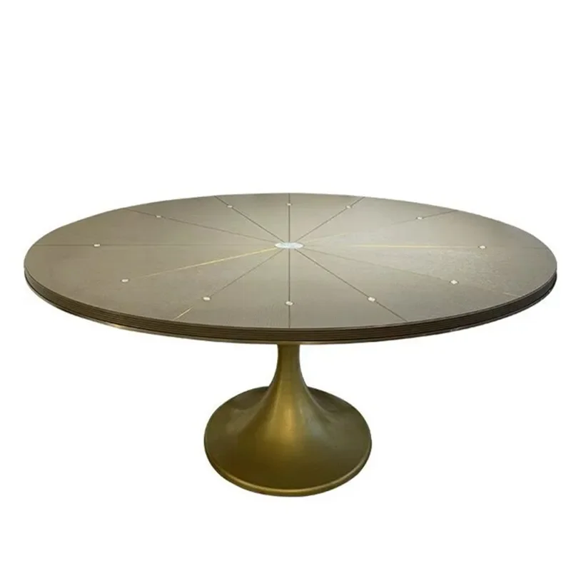 

American light luxury Senna light solid wood oval dining table and chair combination shell inlaid copper bar pressing line high-