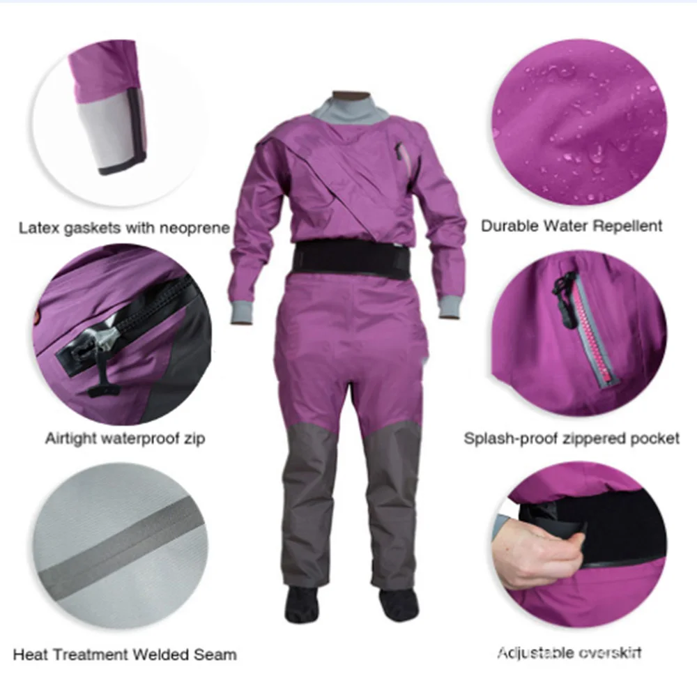 Женский сухой костюм для каяка с латексным уплотнением, сухой костюм для гребли, водонепроницаемый, дышащий, 100% водонепроницаемый
