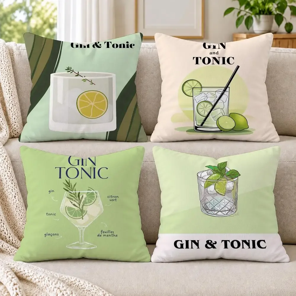 Gin & Tonic Cocktail Painting Cushion Cover Short Plush Double-Sided Printing Sofa Bedroom Throw Pillow Cover Home Decor