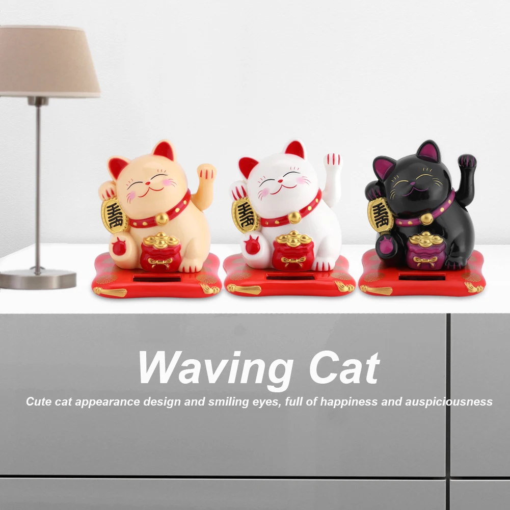 Waving Cat Solar Powered Cute Waving Cat Good Luck Wealth Welcoming Cats Home Display Car Decor Solar Luck Cat Solar Powered Cat