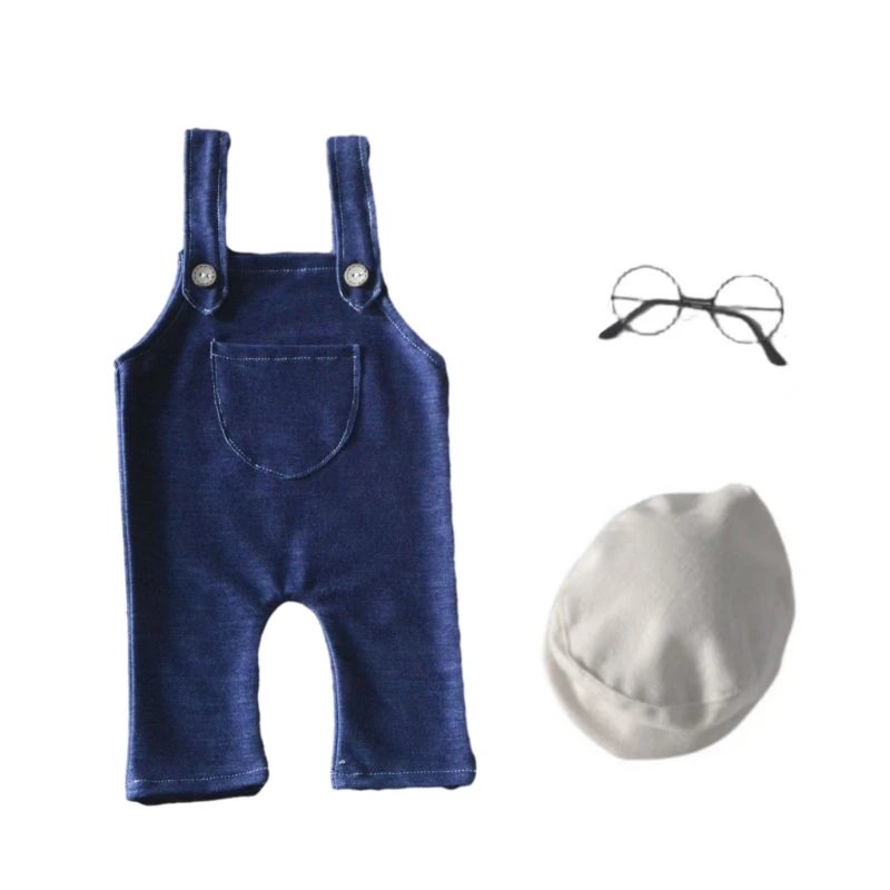 

Baby Photo Clothing Long Pants Vintage Hat Glasses Newborns Photo Romper Infant Shower Gift Photo Posing Dropship