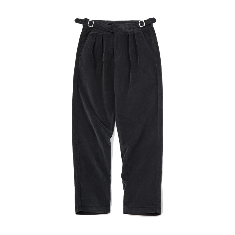 Maden calças vintage de veludo cotelê com cintura alta ajustável, abas duplas e design reto. Calças masculinas para o outono e inverno, perfeitas