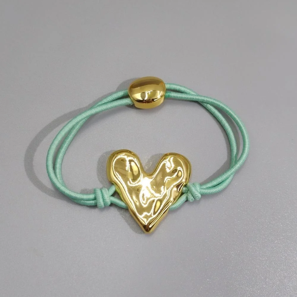 Heart bracelet, gold and silver plated heart pendant, adjustable multi-color wax cord bracelet minimalist fashion first gift