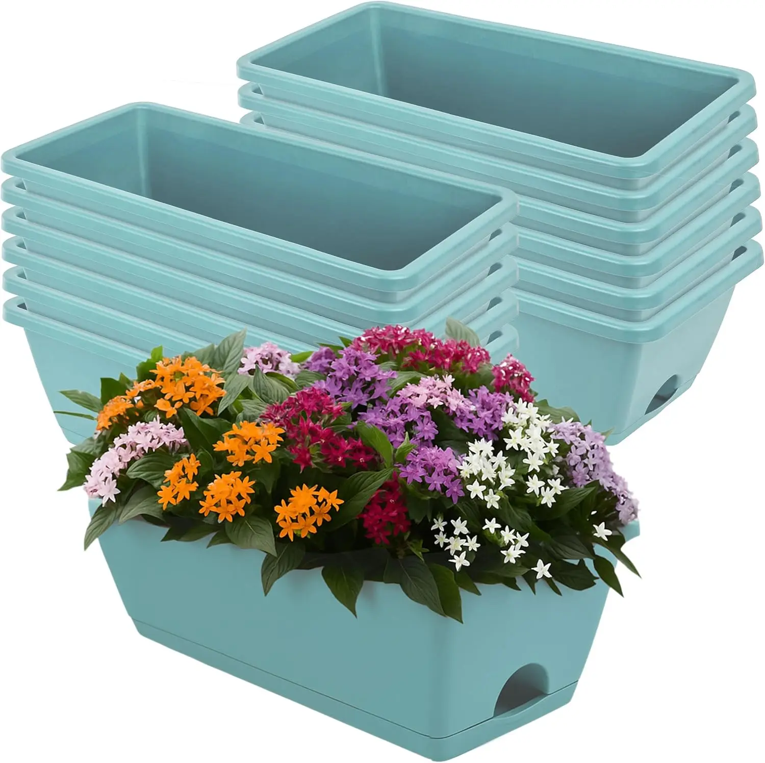 

Набор из 12 пластиковых прямоугольных ящиков-кашпо для оконных балконов, 17 дюймов, для овощей и цветов, с поддонами