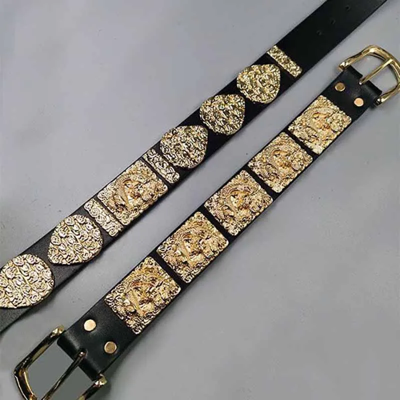 Unisex Draak Patroon Hanfu Riem Chinese Vintage Hanfu PU Zwart Metalen Riem Ronde Hals Jurk Hanfu Accessoires Riem Voor Mannen Vrouwen