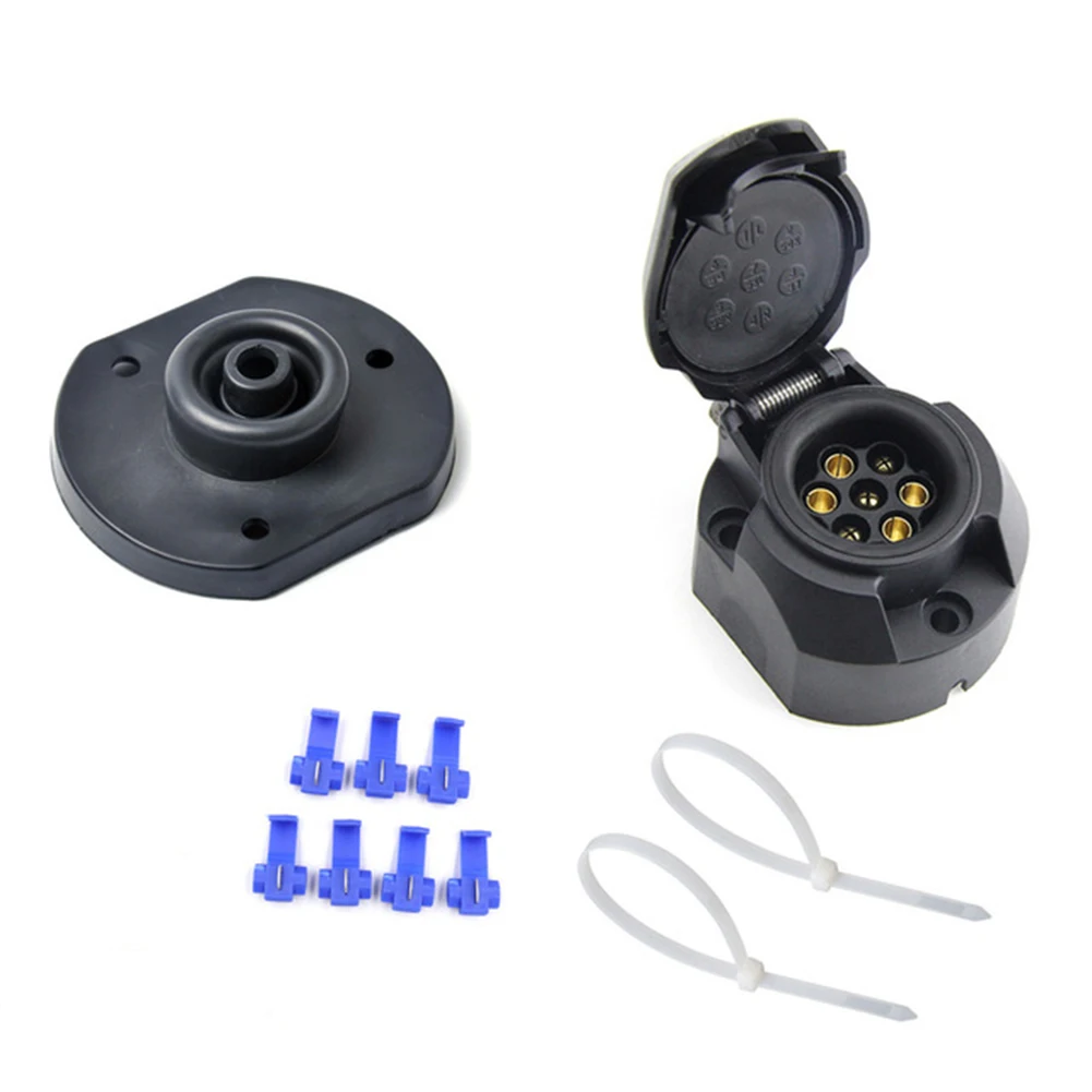 Car Modified Socket European Standard 7-pin 12V Trailer Plug And Socket Flat Round Connection Socket Adapter (socket + Waterproo