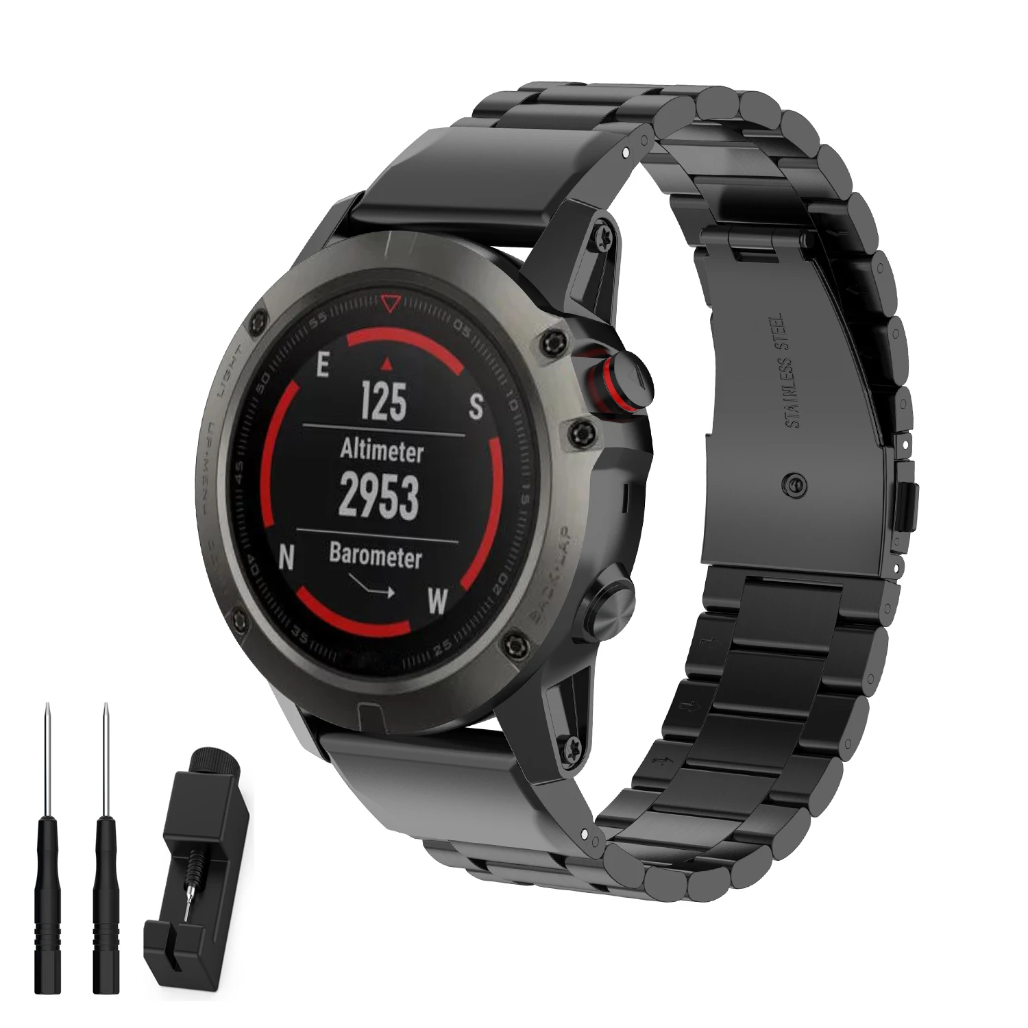 For Garmin Fenix 7X 6X/ 6X Pro 5X Pluse Quick Release Three Bead Stainless Steel Wrist 26MM Strap