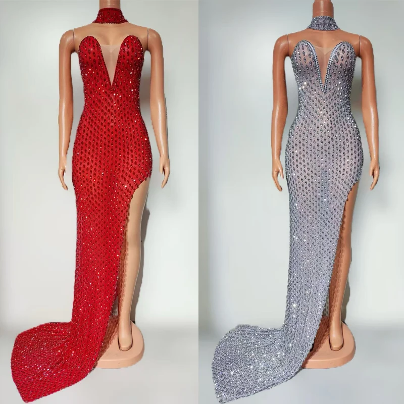 

Fashion Women Party Evening Dress Full Rhinestones Festival Outfit Bar Nightclub Dj Ds Stage Catwalk Costume Jazz Wear XS9580