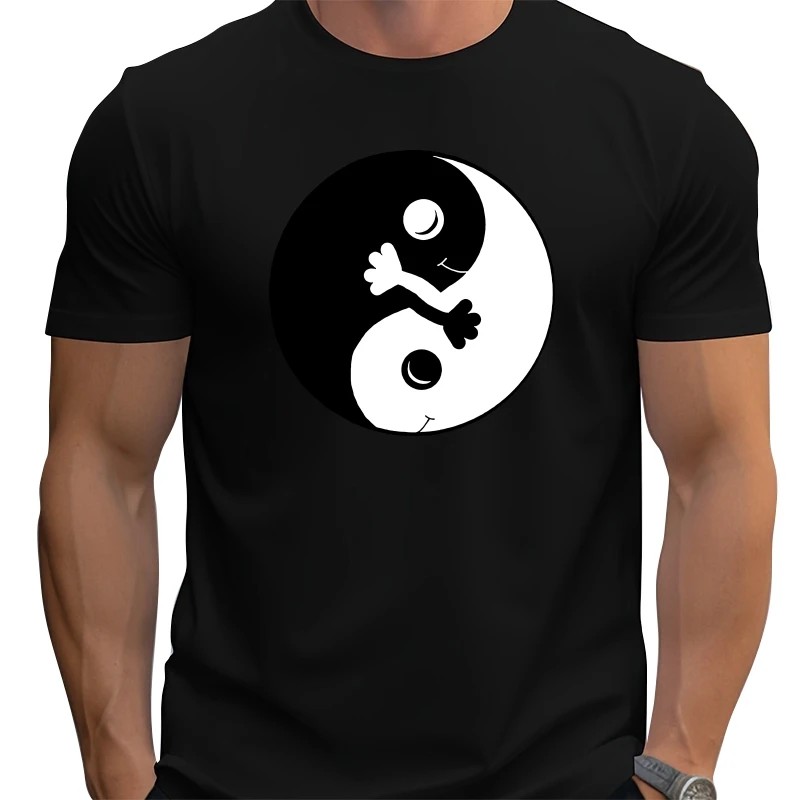 

Ying Yang whale Hug cool tshirt men summer new white short sleeve casual homme cool t shirt no glue print