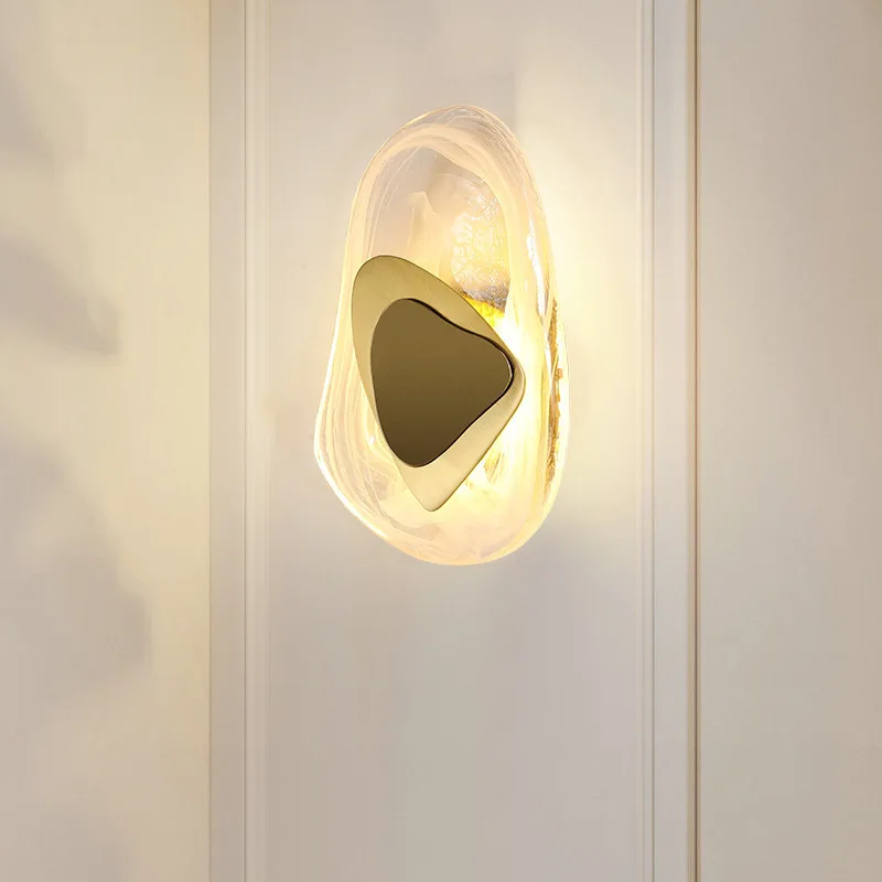 Modern Creative Luxury Glass Wall Sconce Lamp Alien Design Golden Iron Plate for Living Room Home Decor Cloud Crytal LED Bulb