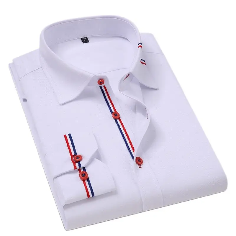 

Quality Men's Long Sleeve Oxford Striped Casual Shirt Front Patch Regular-fit Button Down Collar Thick Work Shirts