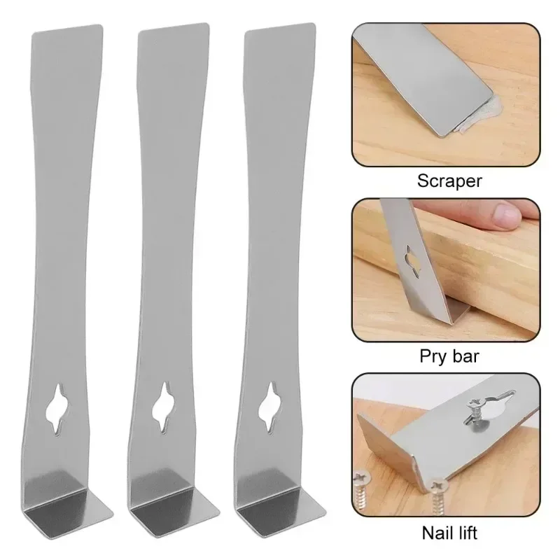 3 in 1 Scraper Stainless Steel Woodworking Crowbar Multifunction Lever Wooden Board Dismantling Spatula Nail Lift Hand Tools