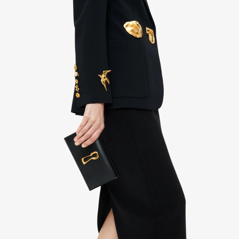 Luxury Keyhole Clutch Women 2026 Trend Fashion Elegant Party Wedding Bridal Purse New Black Faux Leather Gold Chain Shoulder Bag view 2