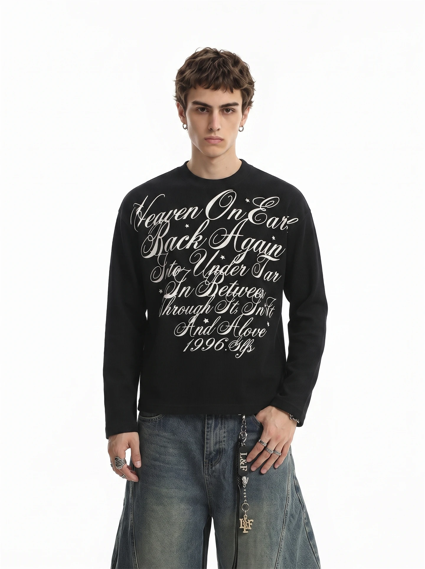BETEBULE American High Street Long Sleeve T-Shirt Men's Vintage Trendy Short Wide Top Youth Popular Standard Fit Printed Shirt