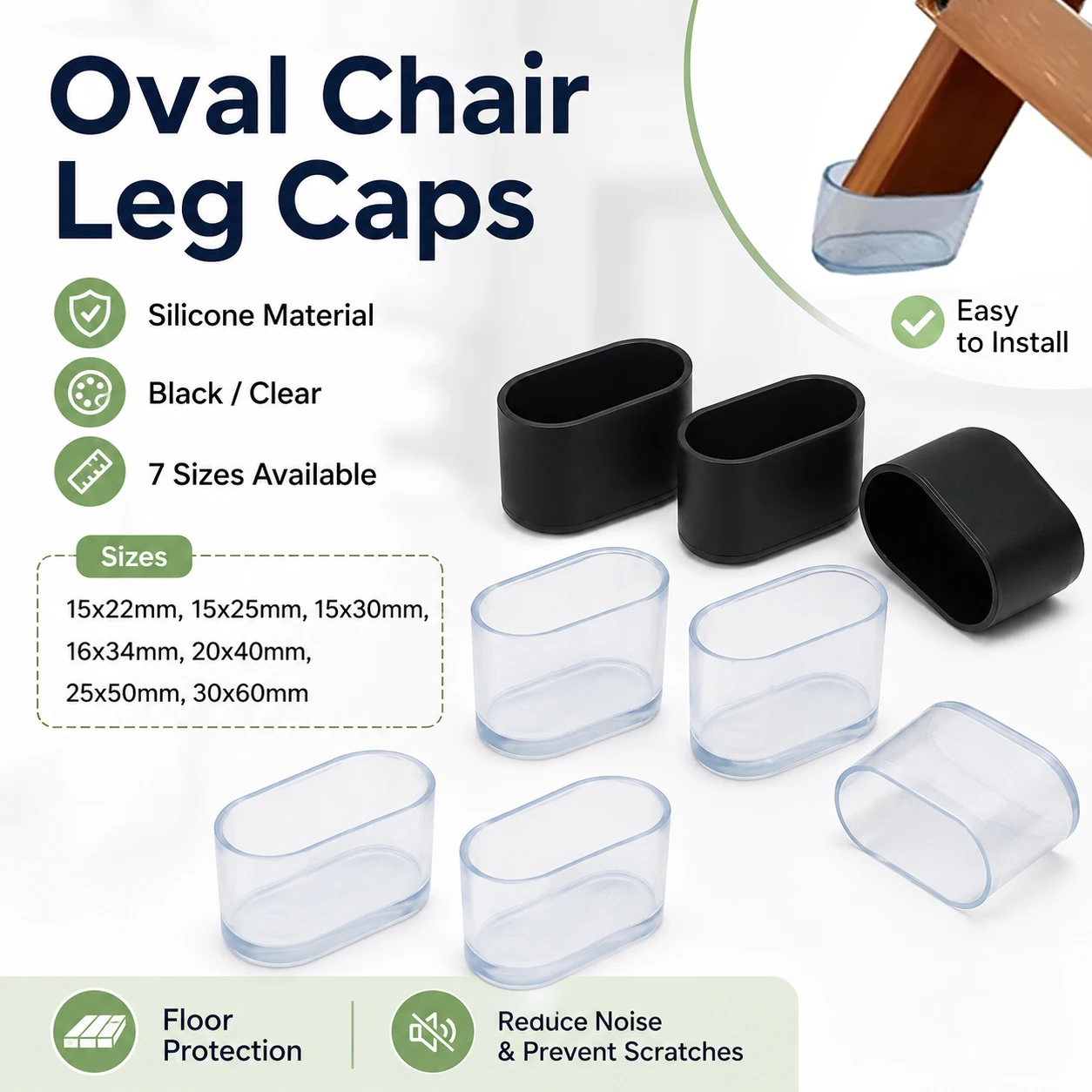 4-32Pcs Silicone Oval Chair Leg Covers,Non-Slips Table Foot Pads, Furniture Floor Protectors for Stool Desk,Durables Rubber Feet