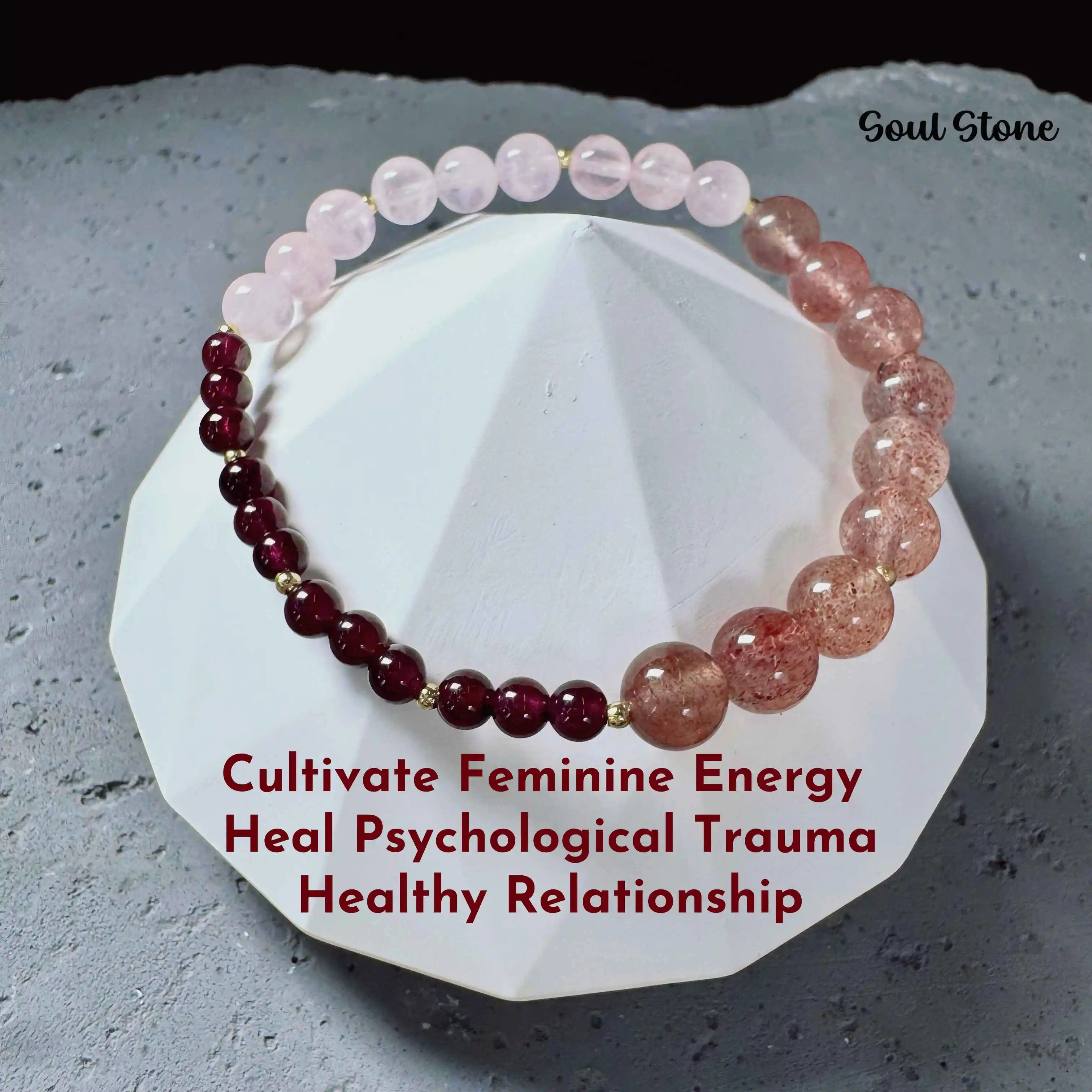 

Soul Stone Women's Healing Crystal Trio: Garnet, Rose Quartz & Pink Strawberry Quartz – Boosts Confidence, Attracts Healthy Love