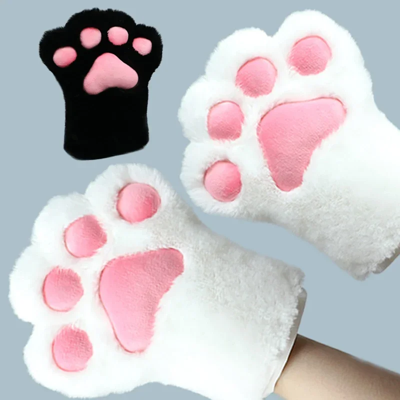 Kawaii Women Cat Gloves Fashion Girls Cat Claw Paw Plush Mittens Warm Soft Winter Thick Gloves Animal Cat Paw Cosplay Decoration