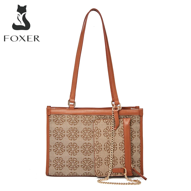 FOXER Handbag Office Bag Lady Commuter Tote PU Leather Large Capacity Top-Handbag Women Fashion Versatile Composite Shoulder Bag