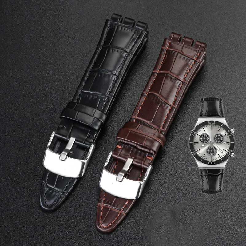 21mm Genuine Leather Watch Strap for Swatch YVS451 YVS420 YVS435 Series Wrist Strap Concave-Convex Interface Male Watchband
