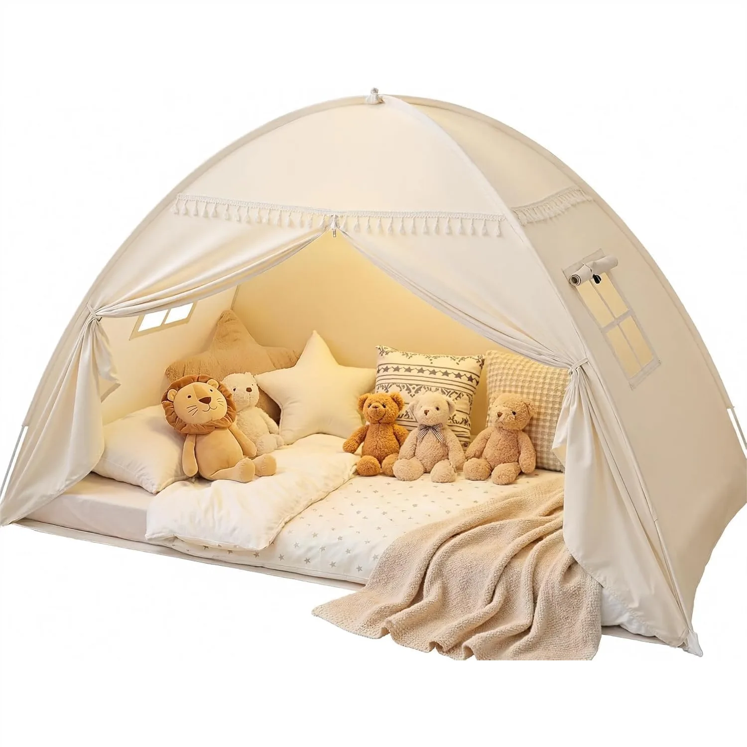 

Twin Bed Tent Canopy with Star Lights for Kids, Indoor Play Tent Teepee for Boys Girls, Spacious Privacy Sleeping Tent for