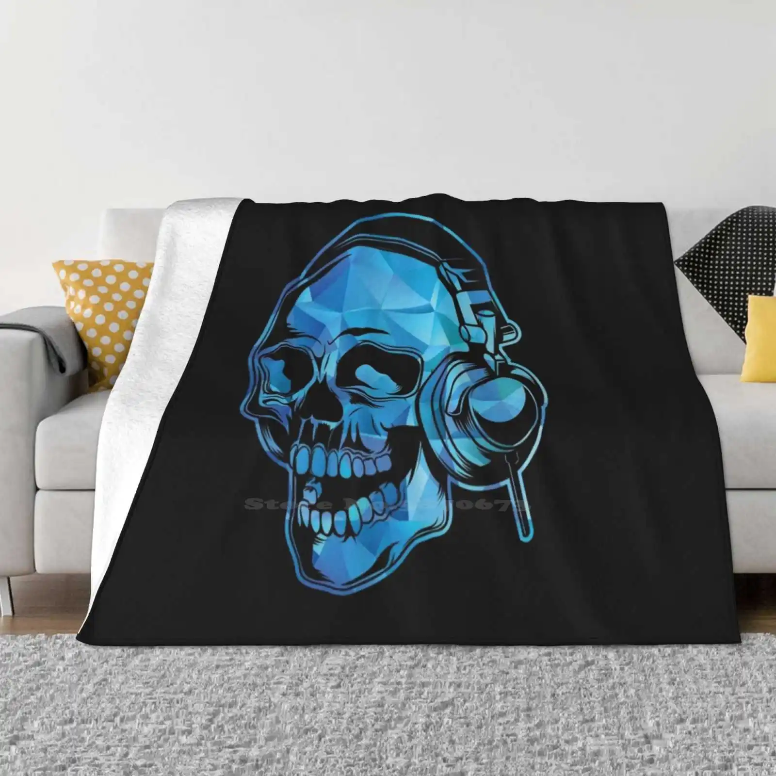 Colorful Skull Dj Headphones Music Rave Gift Creative Design Light Thin Soft Flannel Blanket Colorful Music Cool Skull Wearing