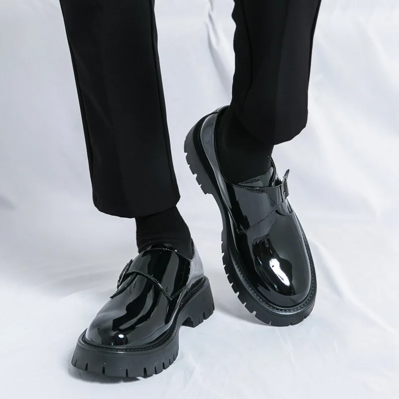 Men's Casual Leather Shoes British Style Square Toe Thick Sole Comfortable Breathable Fashion Business Footwear