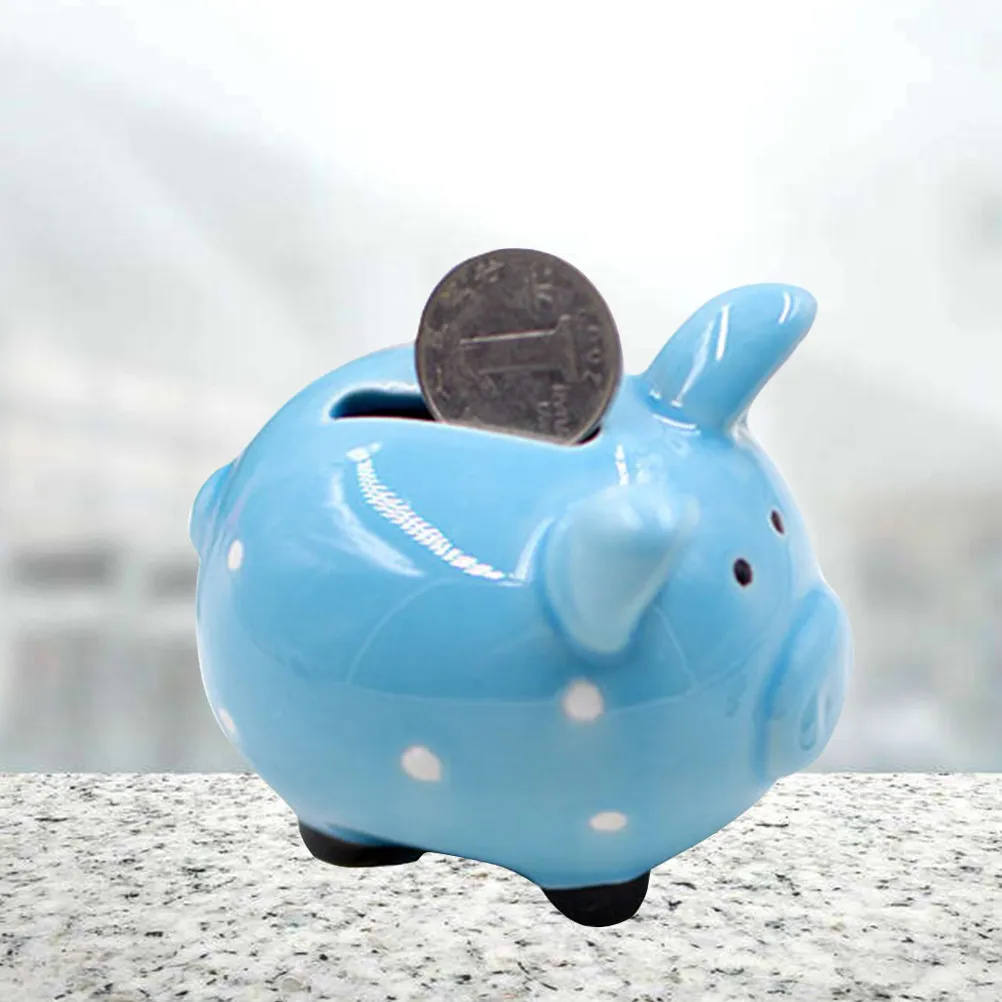 Large Capacity Ceramic Piggy Bank Blue Coin Storage Container for Boys Girls Daily Saving Habit Development Tool