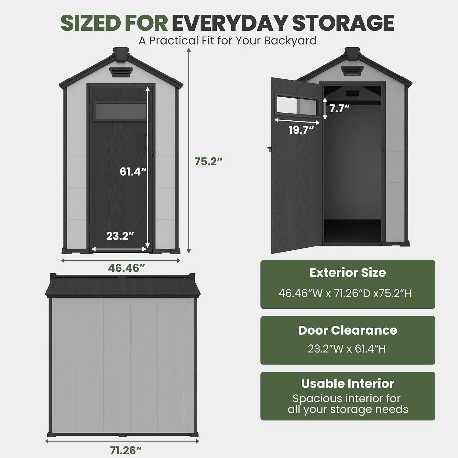 4x6 FT Resin Outdoor Storage Shed with Floor & Window Door, Customized