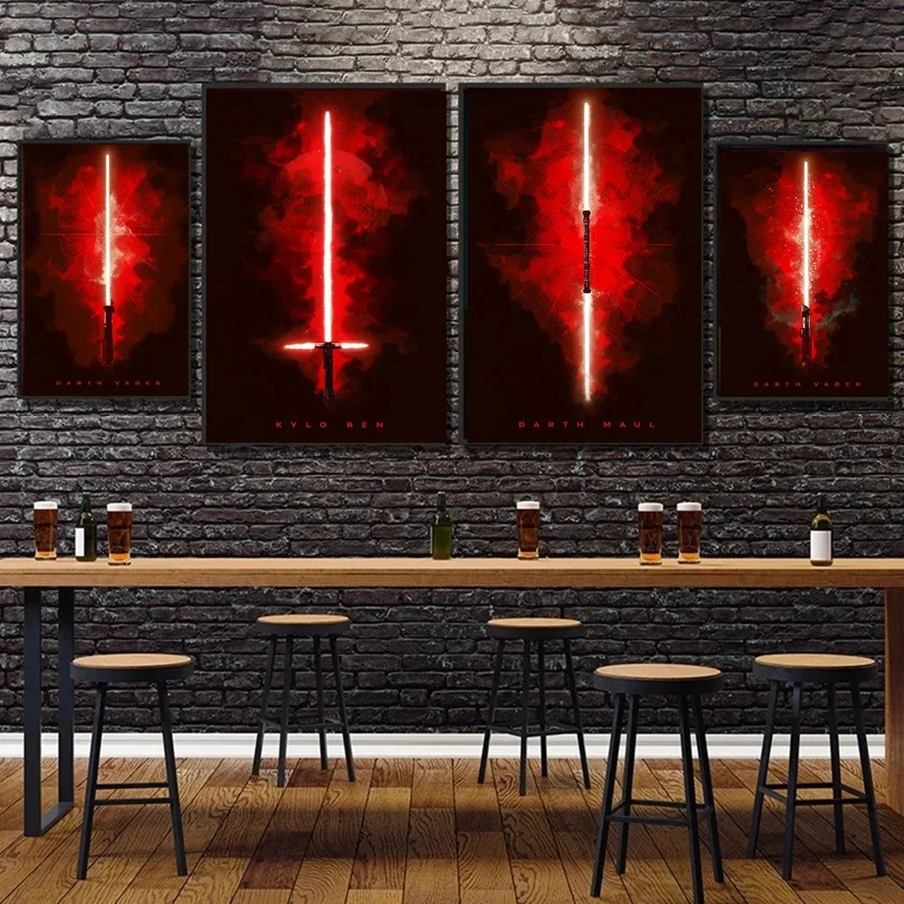 Wars Movie Text Art Poster Pop Star Lightsaber Canvas Painting Cool Game Room Wall Prints Kids Gifts Bedroom Home Pictures Decor