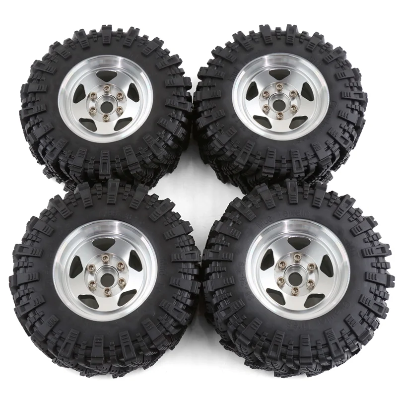 

FBIL-4Pcs 98Mm Metal 1.9Inch Beadlock Wheel Rim Rubber Tire Set For 1/10 RC Crawler Car TRX4 D90 Axial SCX10 II III