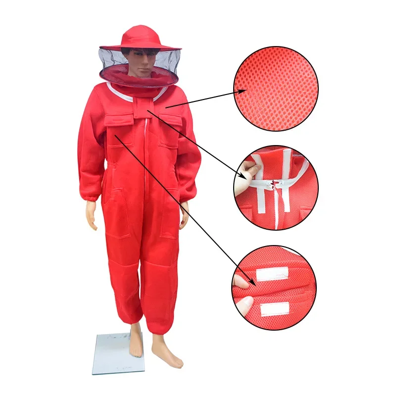 Red 3D breathable mesh bee protective clothing, full set of one-piece bee clothing, dedicated bee protection clothing