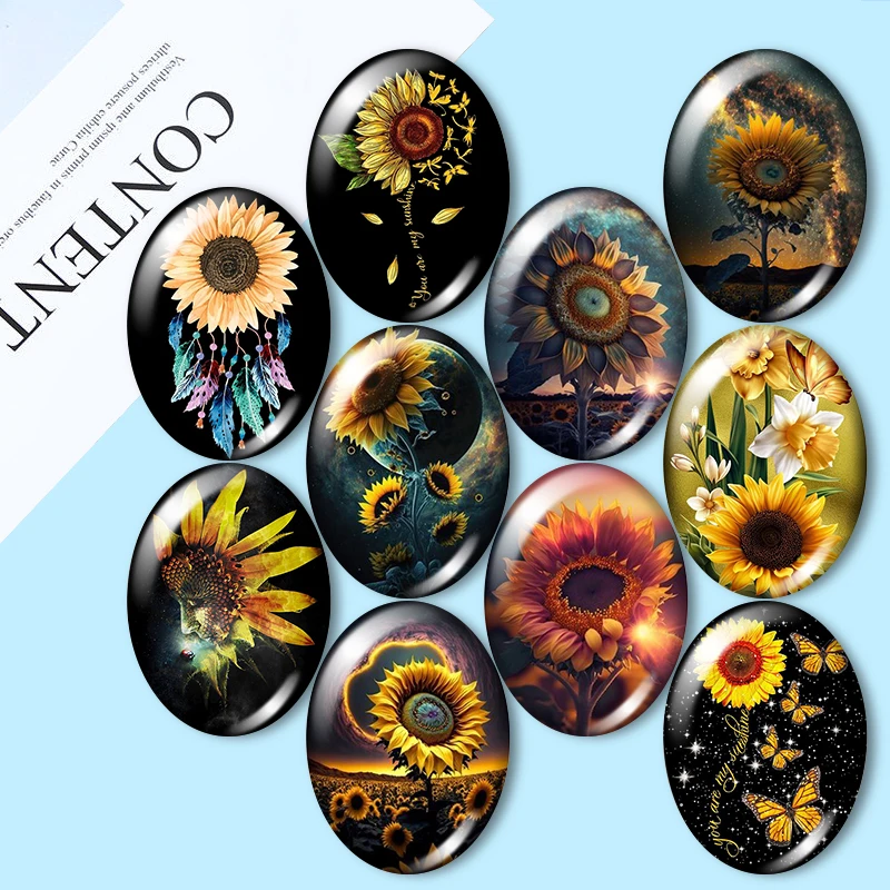 

Astral Sunflower Sunflower Butterfly Art 10pcs 13x18mm/18x25mm/30x40mm Oval photo glass cabochon demo flat back Making findings