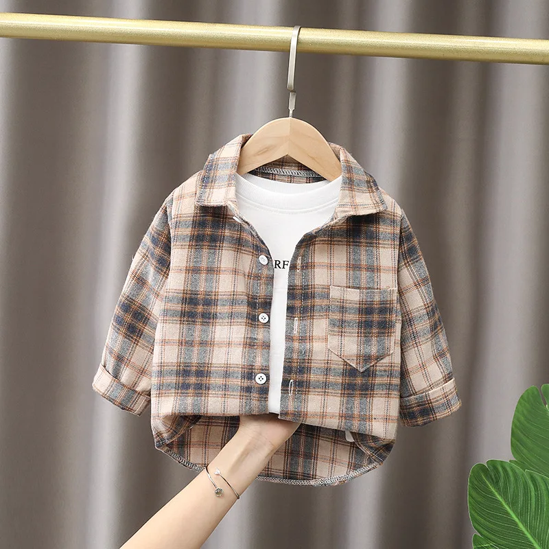 Kids Shirt Clothes Spring Thin Blouses Clothing Infant Boy Plaid Cotton Tops 1 2 3 4 Years Kids Long Sleeves Shirt