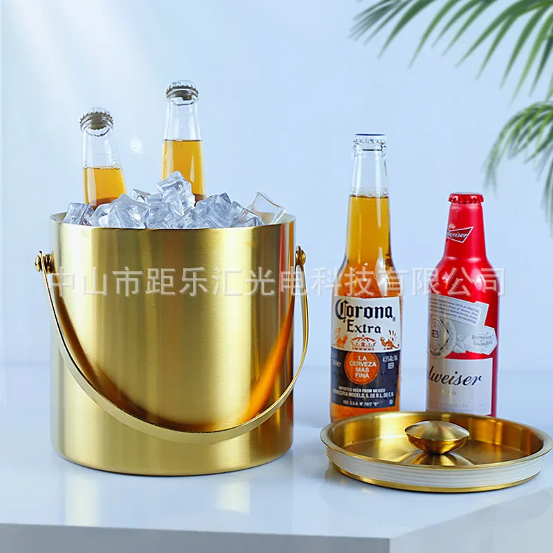 

Бар КТВ, ручка, утолщенная нержавеющая сталь, 3 л, ведро для шампанского, двойная изоляция, лед, креативное красное вино, пиво