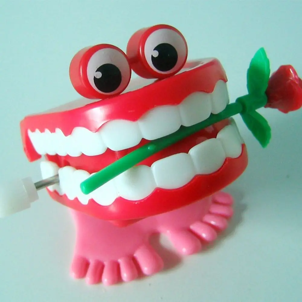 Cute Plastic for Baby Kids Babbling Denture Wind Up Clockwork Toy Teeth Rose Clockwork Toy Walking Teeth Shape