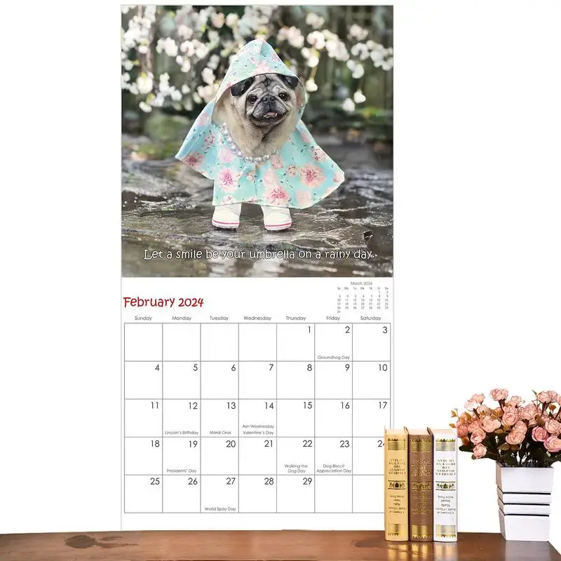 Cute Dog 2024 Calendar Puppies Pugs Wall Monthly Hangable Calendar Cute Pug Images Monthly Wall Calendars Family Planner & Daily