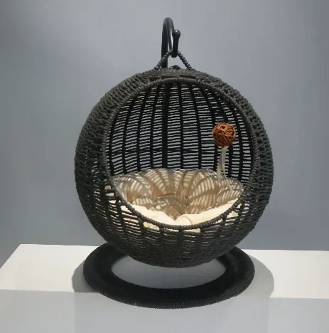 Semi-enclosed Pet Hammock Nest Cage Round Cat Hanging Cat Bed Basket Rattan Summer Hammock