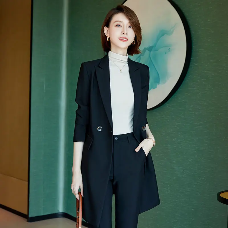 Suit Collar Trench Coat Two-piece Women's Autumn and Winter 2022 New Korean Fashion Solid Casual Top Elegant Women's Suit