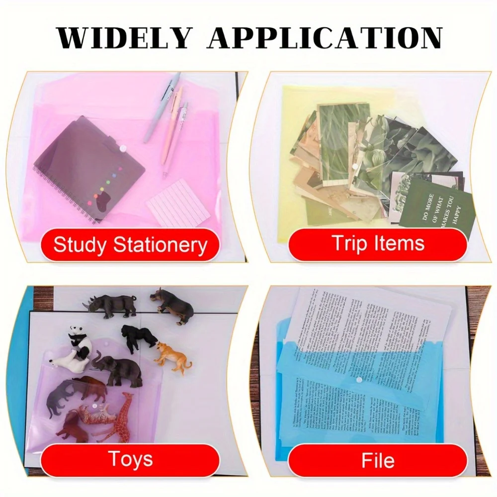 A4/Letter Size File Bags with Snap Button Closure - Durable PVC Document Folders for School, Office & Home Organization view 5