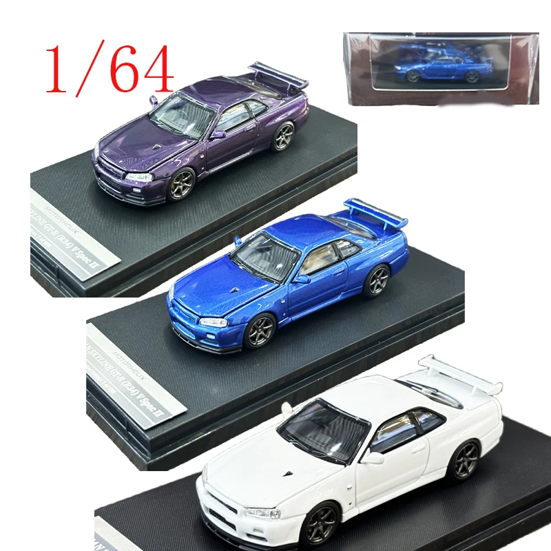 

Motorhelix Diecast 1/64 Nissan Alloy Car Model Nissan SKYLINE GTR R34 V SPEC II Play Vehicles Toys for Boys Original Box