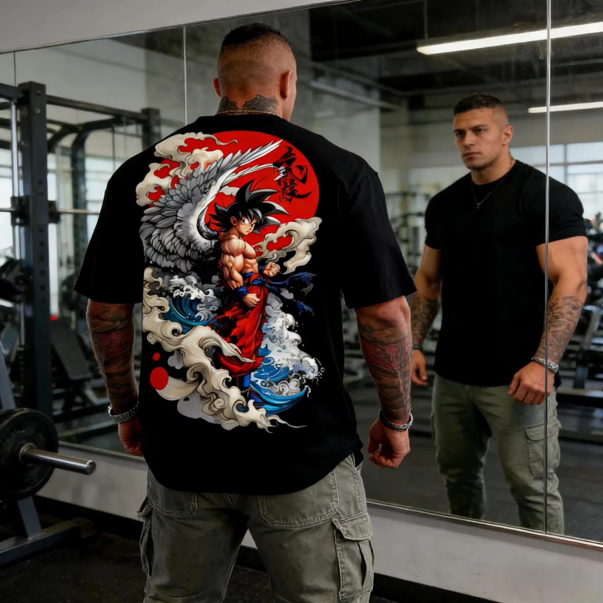 

2026 Summer Dragon Ball Wukong Yamato-e and Wind Cotton Printed T-shirts Supersize Adult Parent-child Outfit Coat Y2k