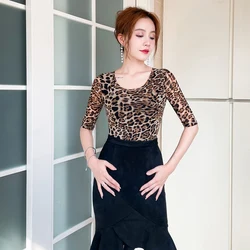 New Female Adult Ballroom Clothes Fashion O-neck Latin Dance National Standard Costume Sexy Tops Performance Practice Clothing