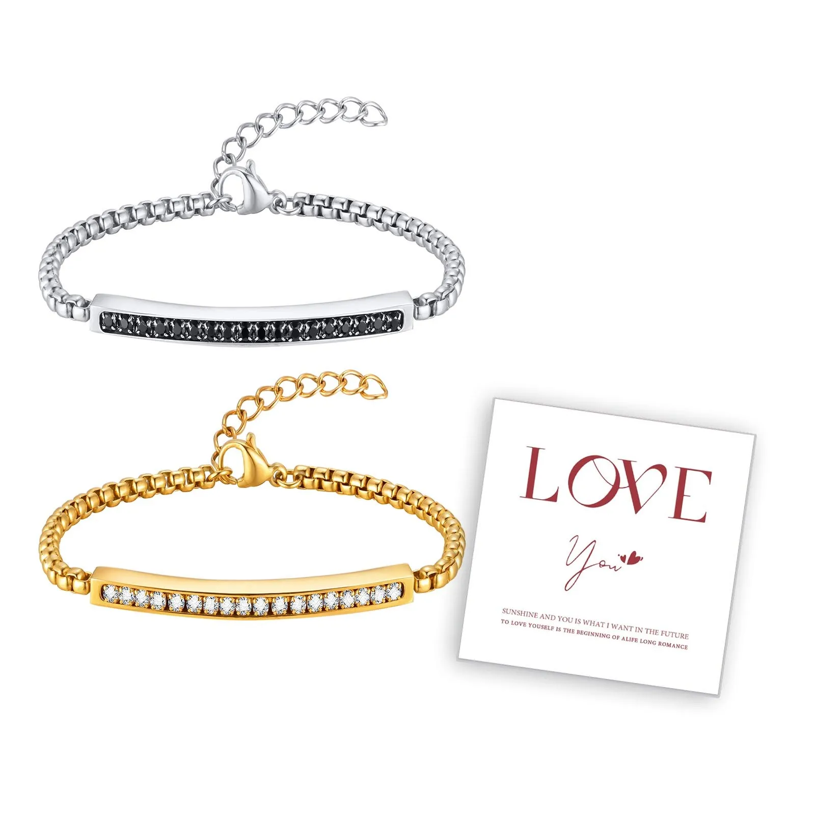 Sparkly Cubic Zirconia  Bar Stainless Steel Bracelet for Women Men, Valentine\'s Day Gifts