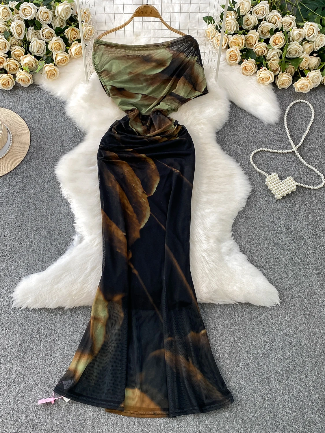 Ele One-oulder ort-Sve Dr Abito estivo da donna a vita alta tinto Me Set coreano Sle Pendolarismo a vita alta A-Line S...