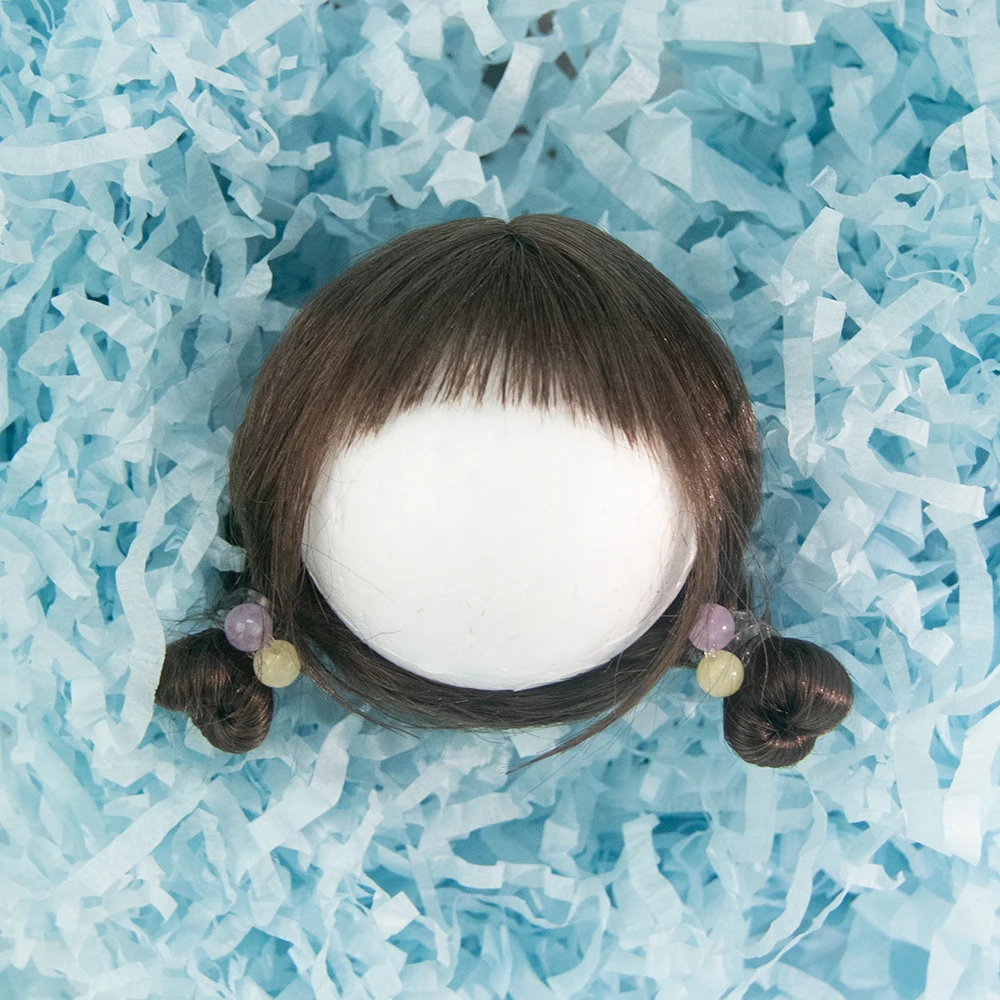 

Милый короткий парик 1/8BJD, длинные волосы, челка, мохеровый парик, двойной хвост, косы для Ob11 1/12bjd, аксессуары для кукол 5-6 дюймов
