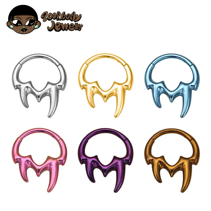 ASTM F136 Titanium Demon Teeth Septum Piercing Anodized Nose Ring Punk Rock Halloween Ear Daith Helix Earrings Body Jewelry